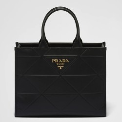 Prada Symbole Medium Bag with Topstitching in Black Leather TDBS28382