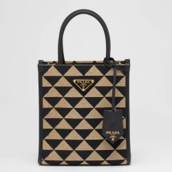 Prada Symbole Micro Bag In Black/Beige Jjacquard Fabric TDBS28384