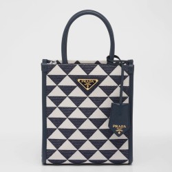 Prada Symbole Micro Bag In White/Blue Jjacquard Fabric TDBS28385