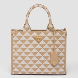 Prada Symbole Small Bag in Beige and White Jacquard Fabric TDBS28387