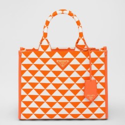 Prada Symbole Small Bag in Orange and White Jacquard Fabric TDBS28390