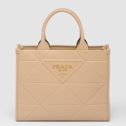 Prada Symbole Small Bag with Topstitching in Beige Leather TDBS28393