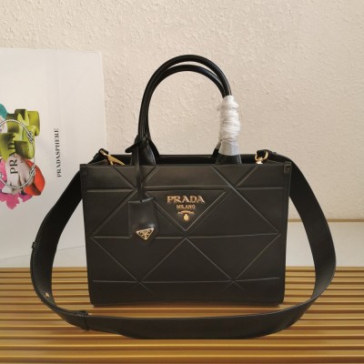 Prada Symbole Small Bag with Topstitching in Black Leather TDBS28394