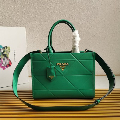 Prada Symbole Small Bag with Topstitching in Green Leather TDBS28395