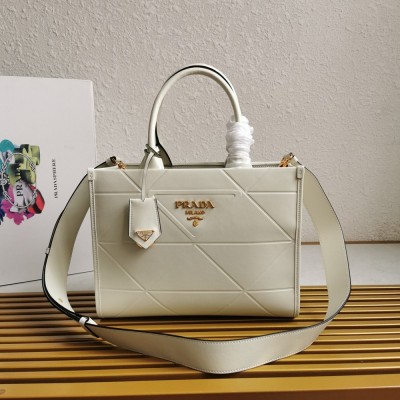 Prada Symbole Small Bag with Topstitching in White Leather TDBS28396