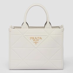 Prada Symbole Small Bag with Topstitching in White Leather TDBS28396