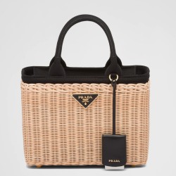 Prada Tote Bag In Wicker and Black Canvas TDBS28459