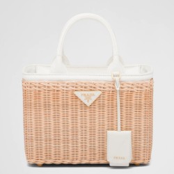 Prada Tote Bag In Wicker and White Canvas TDBS28460