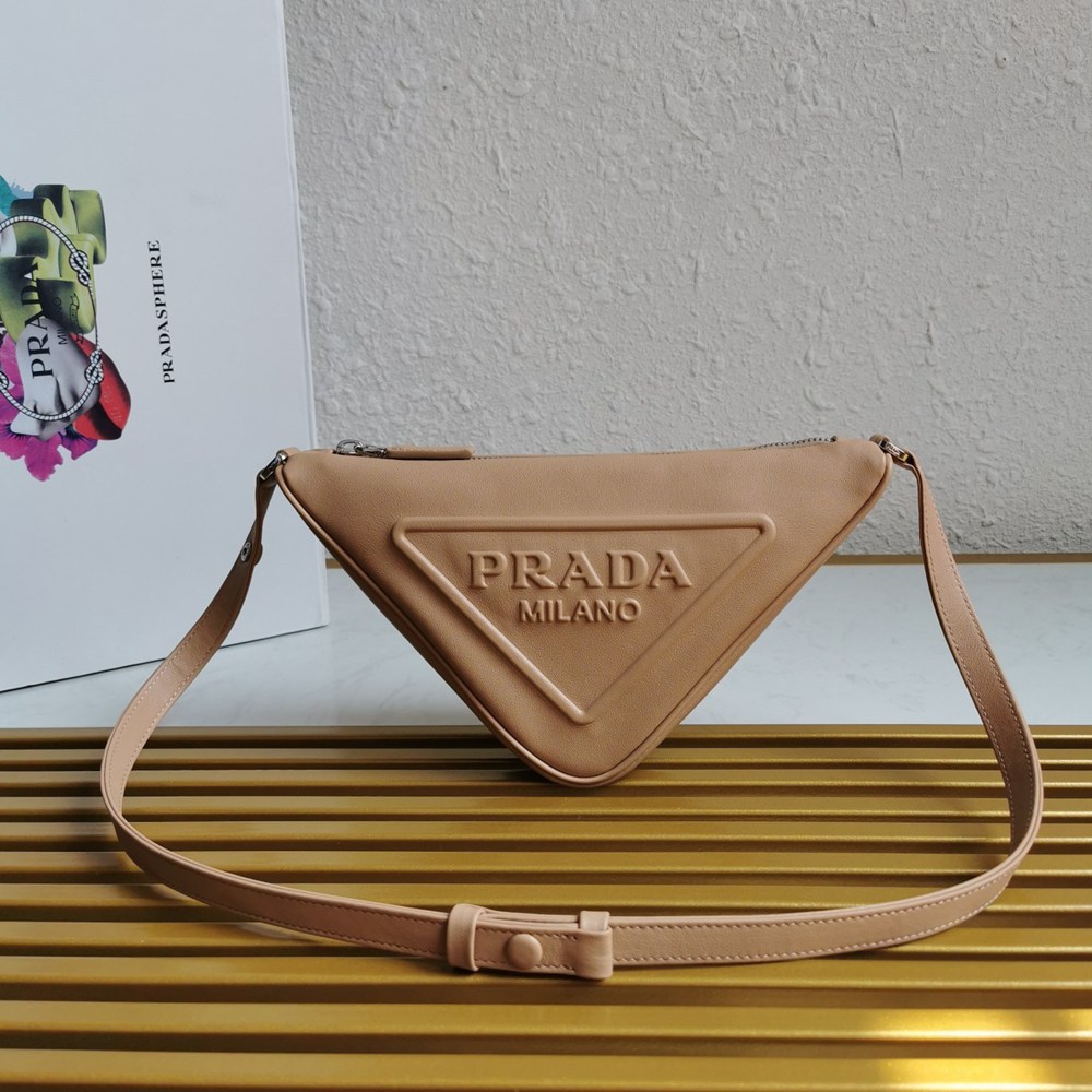 Prada Triangle Pouch Bag In Beige Leather  TDBS28254