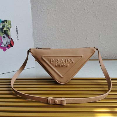 Prada Triangle Pouch Bag In Beige Leather  TDBS28254