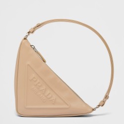 Prada Triangle Pouch Bag In Beige Leather  TDBS28254