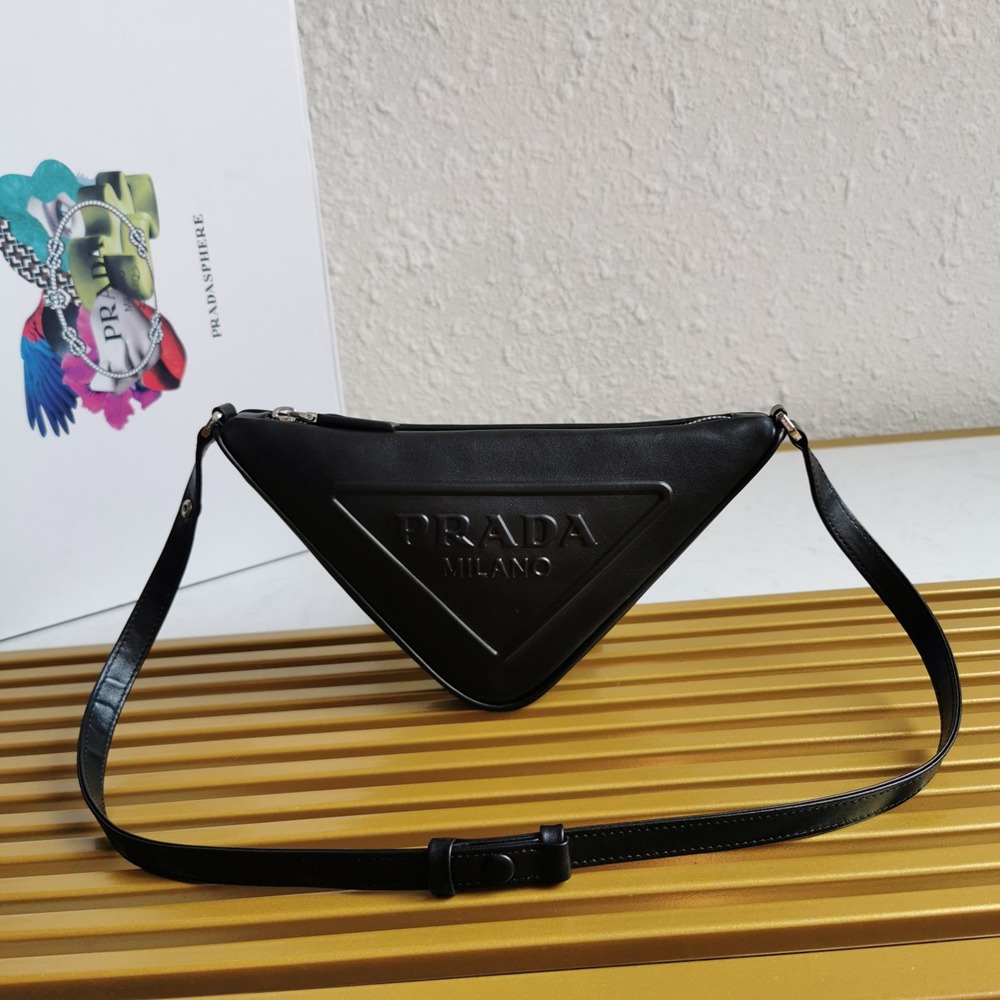 Prada Triangle Pouch Bag In Black Leather  TDBS28255