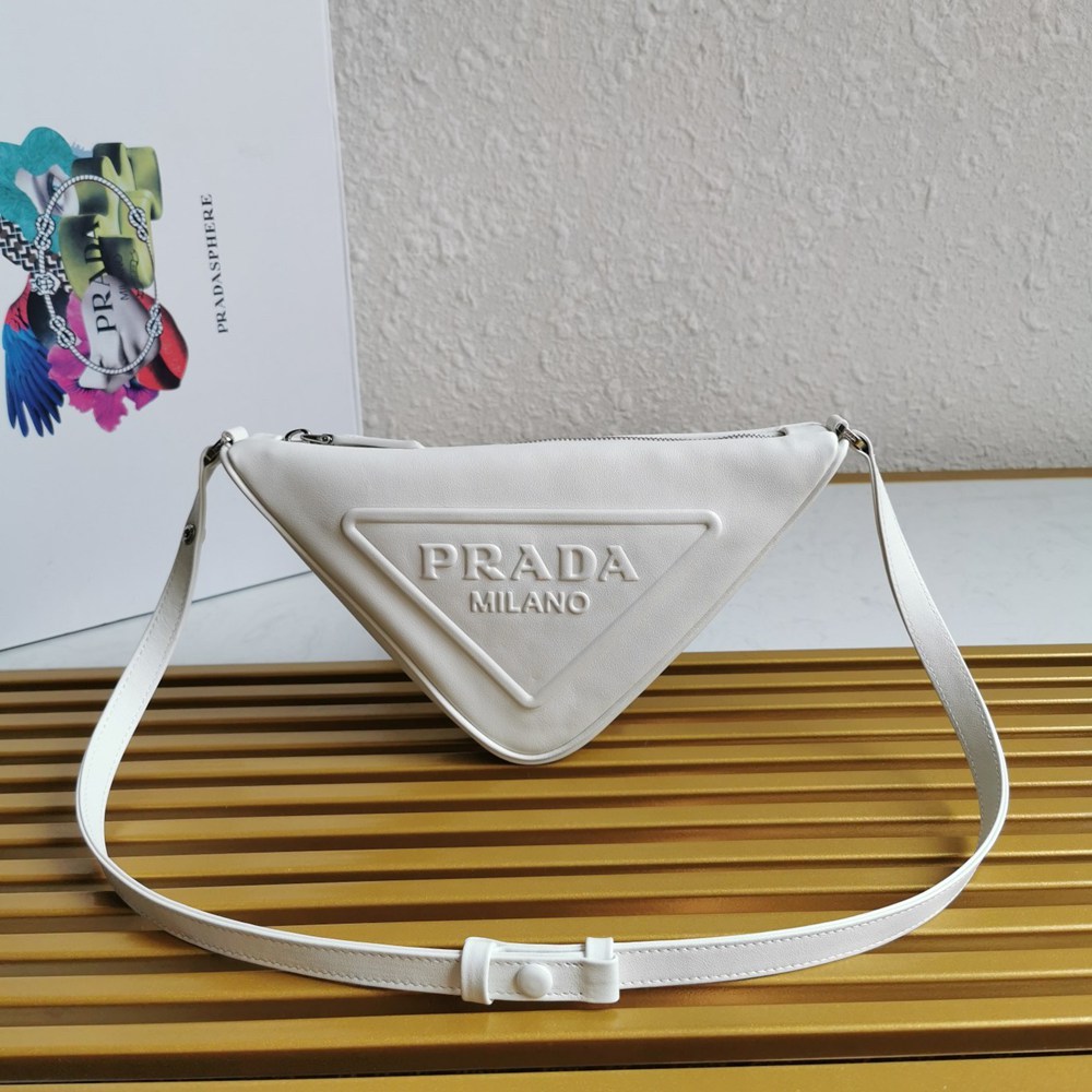 Prada Triangle Pouch Bag In White Leather  TDBS28256