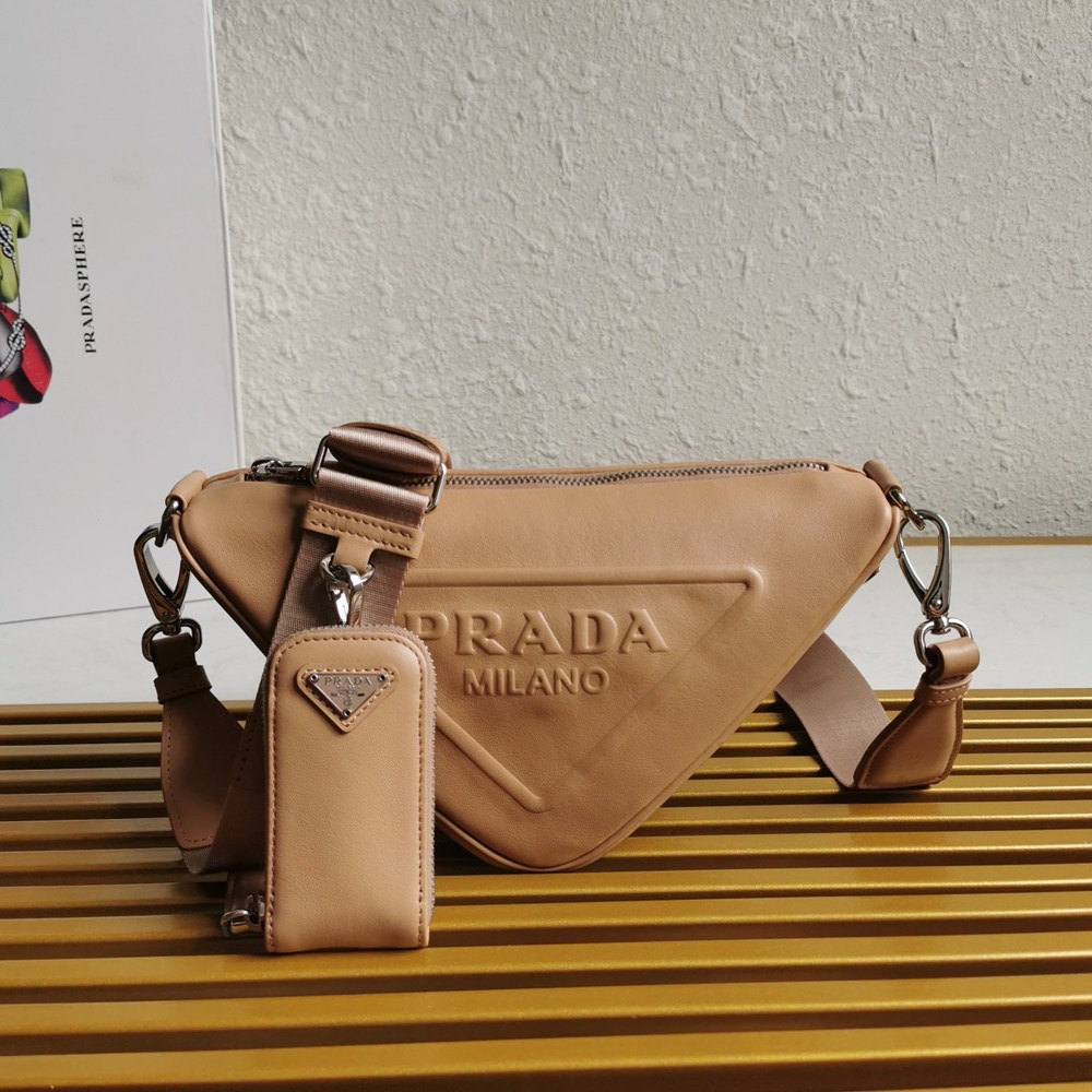 Prada Triangle Shoulder Bag In Beige Leather TDBS28461