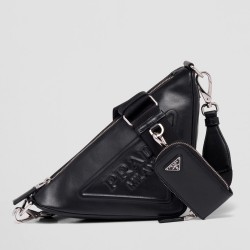 Prada Triangle Shoulder Bag In Black Leather TDBS28462