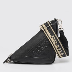 Prada Triangle Shoulder Bag In Black Saffiano Calfskin TDBS28463