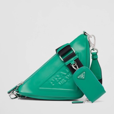 Prada Triangle Shoulder Bag In Green Leather TDBS28465