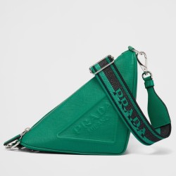 Prada Triangle Shoulder Bag In Green Saffiano Calfskin TDBS28466