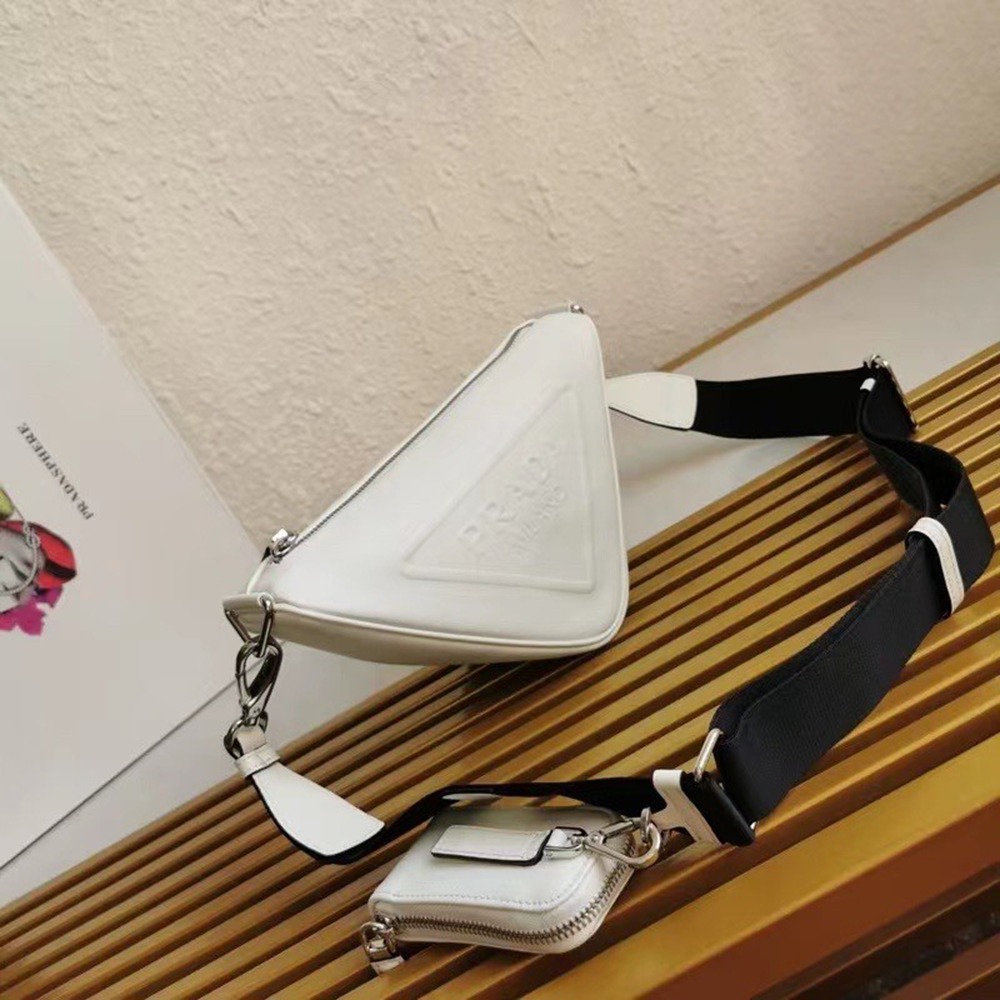 Prada Triangle Shoulder Bag In White Leather TDBS28467