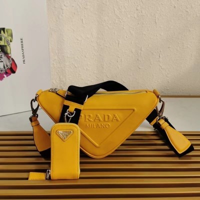 Prada Triangle Shoulder Bag In Yellow Leather TDBS28469