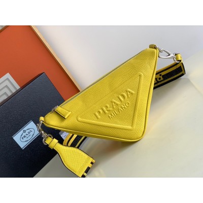 Prada Triangle Shoulder Bag In Yellow Saffiano Calfskin TDBS28470