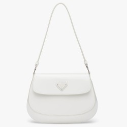 Prada White Brushed Leather Cleo Shoulder Bag with Flap TDBS28126