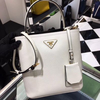 Prada White Saffiano North South Double Medium Bag TDBS28344