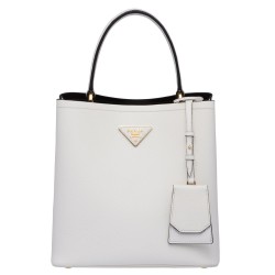 Prada White Saffiano North South Double Medium Bag TDBS28344