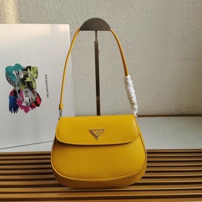 Prada Yellow Brushed Leather Cleo Shoulder Bag with Flap TDBS28127