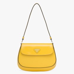 Prada Yellow Brushed Leather Cleo Shoulder Bag with Flap TDBS28127