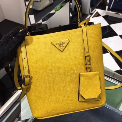 Prada Yellow Saffiano North South Double Medium Bag TDBS28345