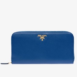 Prada Zipped Wallet In Blue Saffiano Leather TDBS28483