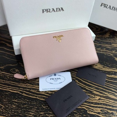 Prada Zipped Wallet In Light Pink Saffiano Leather TDBS28484