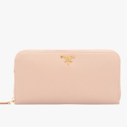 Prada Zipped Wallet In Light Pink Saffiano Leather TDBS28484