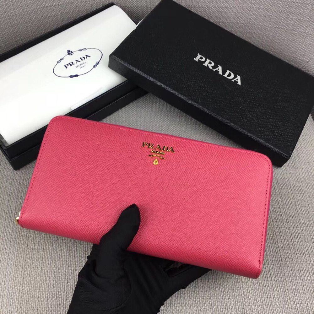 Prada Zipped Wallet In Pink Saffiano Leather TDBS28485