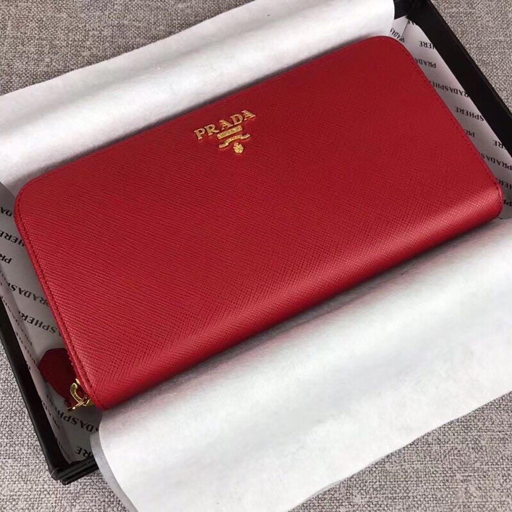 Prada Zipped Wallet In Red Saffiano Leather TDBS28486