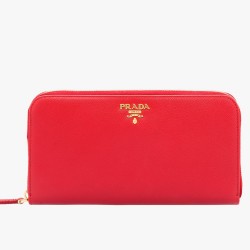 Prada Zipped Wallet In Red Saffiano Leather TDBS28486