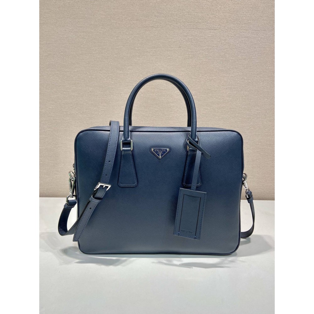 Prada Briefcase in Blue Saffiano Leather