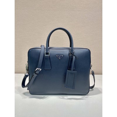 Prada Briefcase in Blue Saffiano Leather