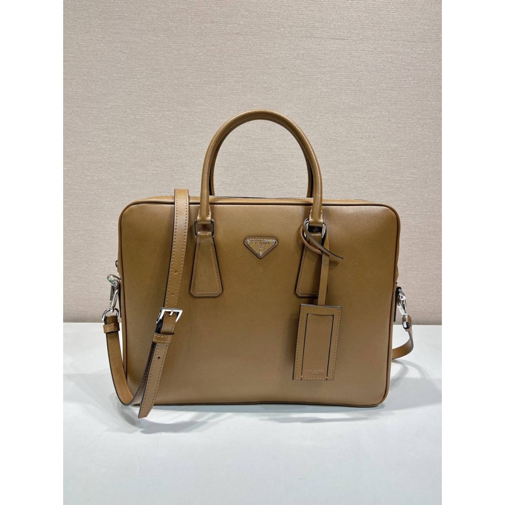 Prada Briefcase in Brown Saffiano Leather