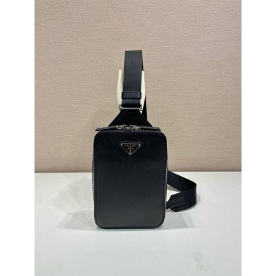 Prada Brique Slingbag Bag in Black Saffiano Leather