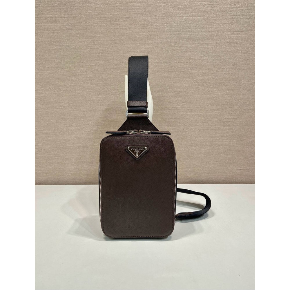 Prada Brique Slingbag Bag in Burgundy Saffiano Leather