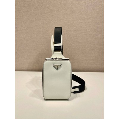 Prada Brique Slingbag Bag in White Saffiano Leather