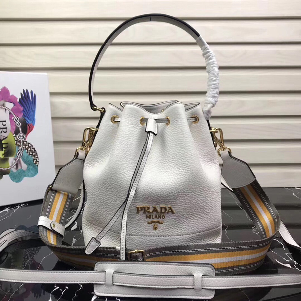 Prada Bucket Bag In White Grained Calfskin