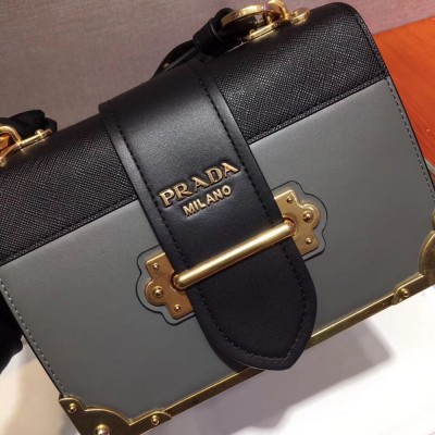 Prada Cahier Shoulder Bag In Grey/Black Leather