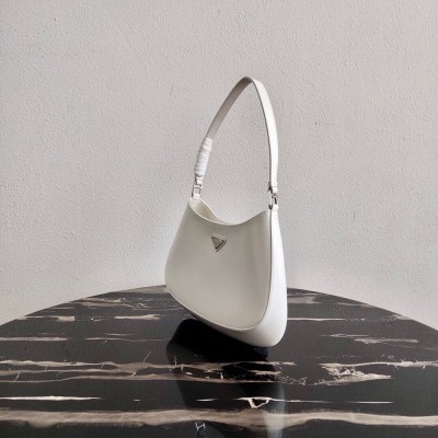 Prada Cleo Small Bag In White Brushed Leather