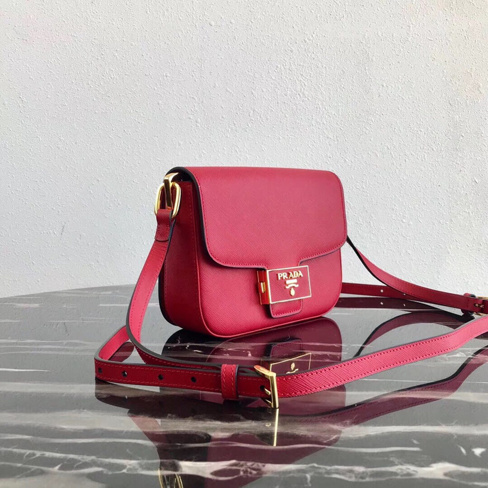 Prada Embleme Bag In Red Saffiano Leather