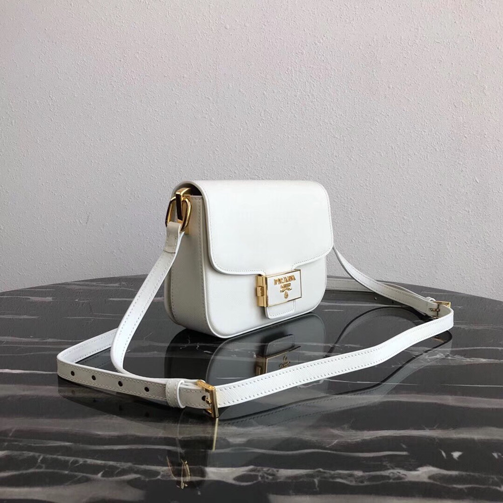 Prada Embleme Bag In White Saffiano Leather