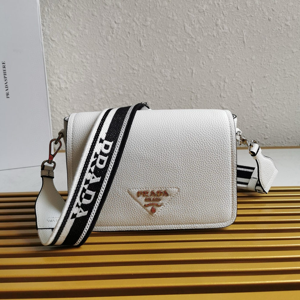 Prada Flap Shoulder Bag in White Grained Leather