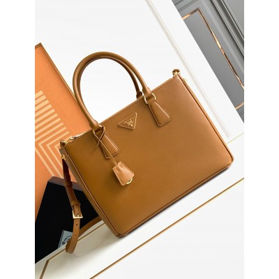 Prada Galleria Large Bag In Brown Saffiano Leather